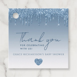 Blue Glitter Drips Baby shower Bedankt Label Jon