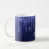 Blue glitter druppelt naam monogram initiaal scrip koffiemok (Links)