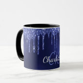 Blue glitter druppelt naam monogram initiaal scrip mok (Voorkant links)