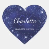 Blue glitter dust monogram name hart sticker (Voorkant)