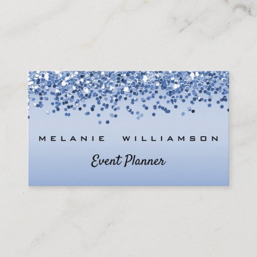 Blue Glitter Event Planner Visitekaartje (Voorkant)