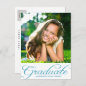 Blue Glitter Graduation Party Uitnodiging Briefkaa (Voorkant / Achterkant)