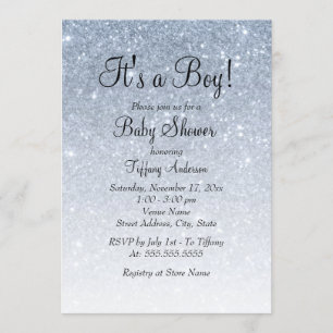 Blue Glitter Het is een Baby shower-uitnodiging vo Kaart