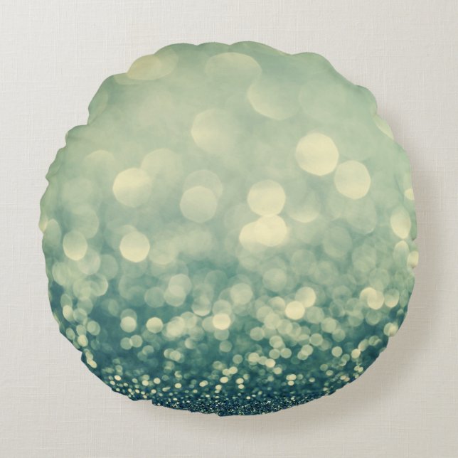 Blue Glitter: Kerst Abstract Rond Kussen (Voorkant)