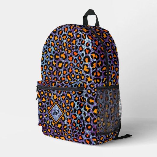 Blue Glitter Leopard Pattern Girly Cheetah Print Bedrukte Rugzak (Achterkant Hoek Rechts)