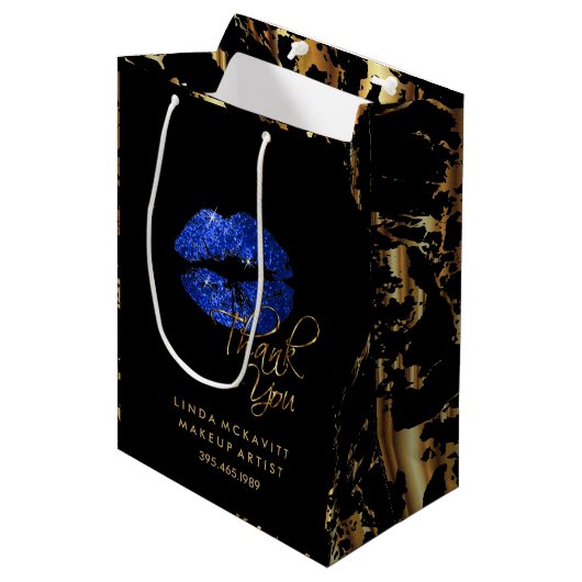 Blue Glitter Lips and Gold Marble - Hartelijk dank Medium Cadeauzakje (Voorkant Gekanteld)