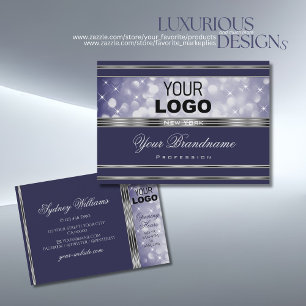 Blue Glitter Luminous Stars Logo Silver Border Visitekaartje