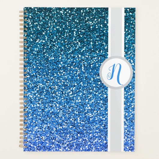 Blue Glitter Monogram  Planner (Voorkant)