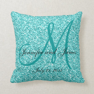 Blue Glitter Monogrammed Wedding Keepomwille Pillo Kussen