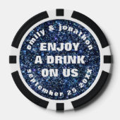Blue Glitter Namen Datum Bruiloft Drink Token (Voorkant)