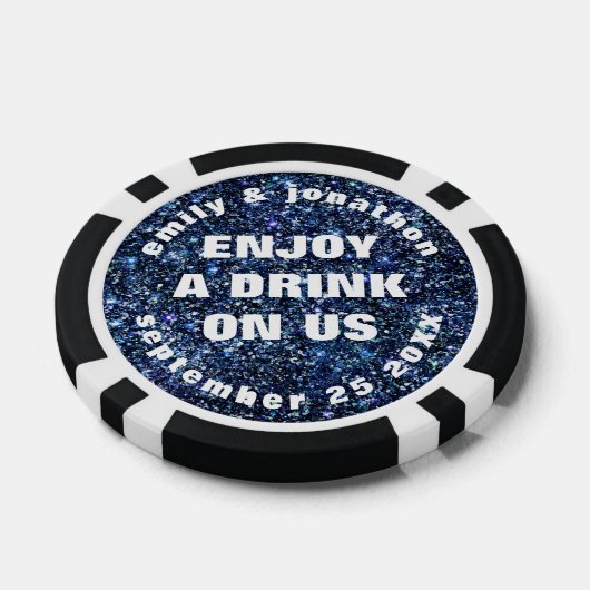 Blue Glitter Namen Datum Bruiloft Drink Token (Enkel)