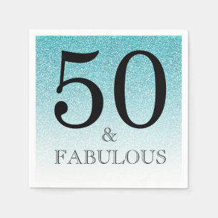 Blue Glitter Ombre 50 en Fabulous 50th Birthday Servet