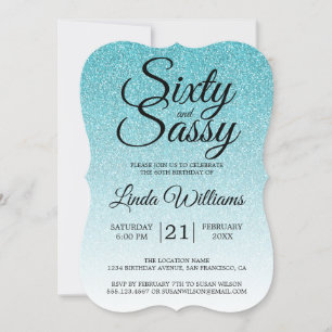 Blue Glitter Ombre 60 en Sassy 60th Birthday Invi Kaart