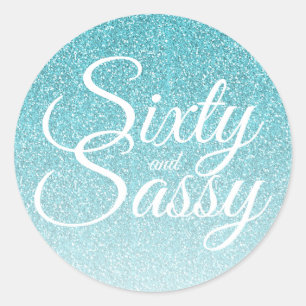 Blue Glitter Ombre 60 en Sassy 60th Birthday Ronde Sticker