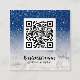Blue Glitter Ombre Cursive QR CODE sociaal pictogr Vierkante Visitekaartje