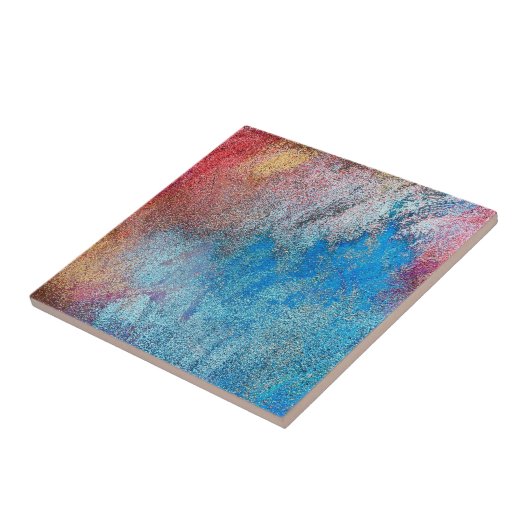 Blue Glitter Oranje Abstract Cool Pattern Modern Tegeltje (Zijkant)