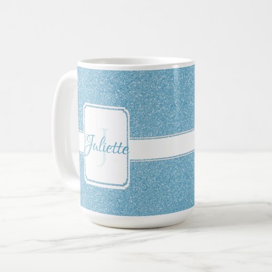 Blue Glitter Personalized Coffee Mok (Voorkant links)