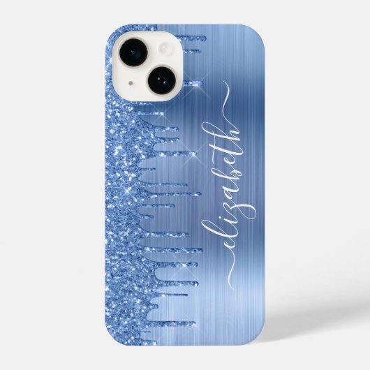 Blue Glitter Personalized iPhone Hoesje (Achterkant)