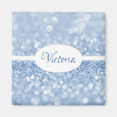 Blue Glitter Personalized Magnet Magneet (Voorkant)
