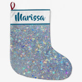 Blue Glitter Personalized Name Christmas Stocking Grote Kerstsok (Voorkant)
