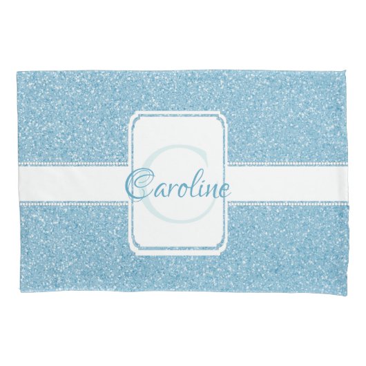 Blue Glitter Personalized Pillow Hoesje Kussensloop (Voorkant)