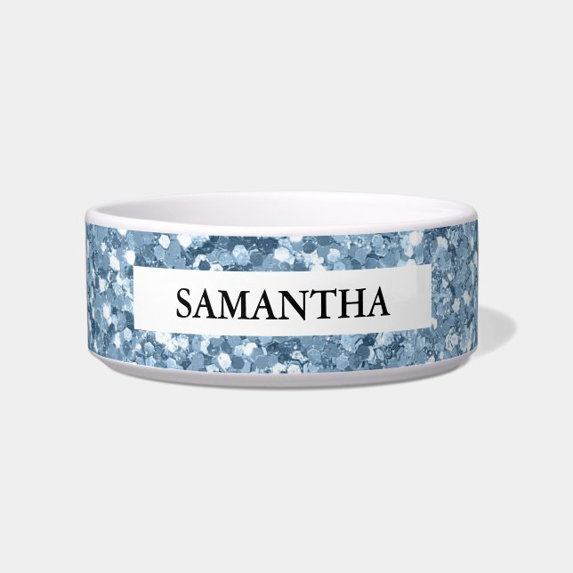 Blue Glitter Pet Name Bowl Voerbakje (Voorkant)