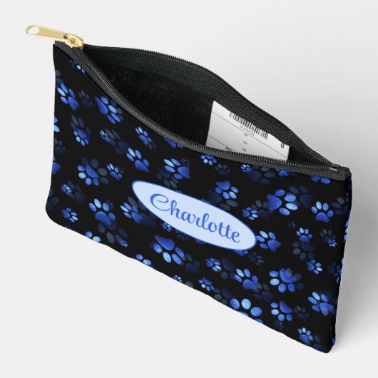 Blue Glitter Pet Paw print op zwarte achtergrond Etui (Open)