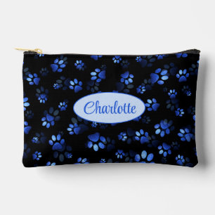 Blue Glitter Pet Paw print op zwarte achtergrond Etui