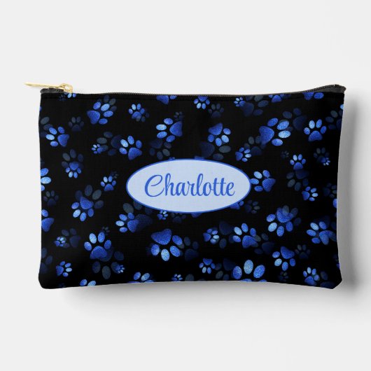 Blue Glitter Pet Paw print op zwarte achtergrond Etui (Voorkant)