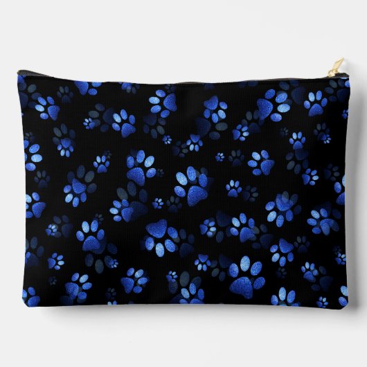 Blue Glitter Pet Paw print op zwarte achtergrond Etui (Achterkant)