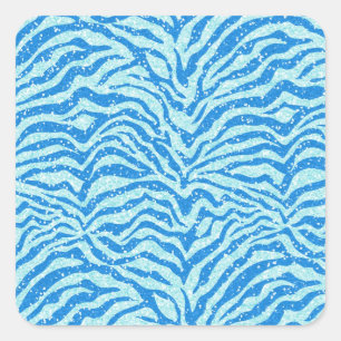 Blue Glitter Print Zebra Stripe Bling Patroon Vierkante Sticker