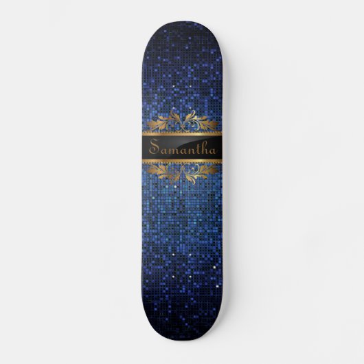 Blue Glitter Sequin Disco Glitz Comp Skateboard (Voorkant)