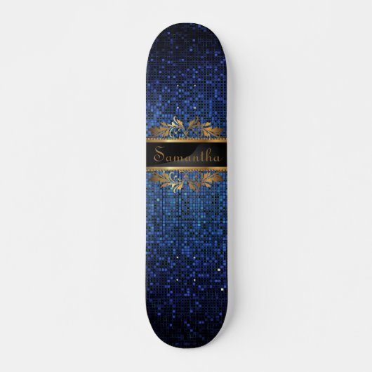 Blue Glitter Sequin Disco Old School Skateboard (Voorkant)