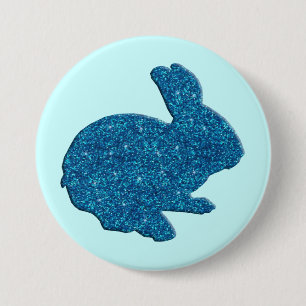 Blue Glitter Silhouette Easter Bunny Button