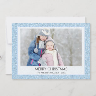 Blue Glitter Sparkle Winter Bokeh Kerstfoto Feestdagenkaart