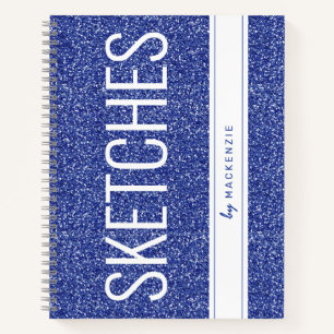Blue Glitter Sparkly Sketchbook Gepersonaliseerde  Notitieboek
