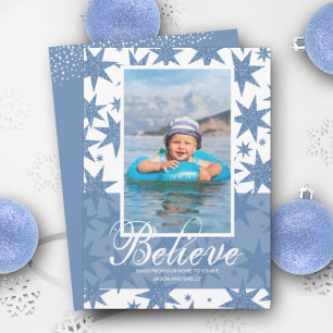Blue Glitter Stars kerstfoto Feestdagenkaart