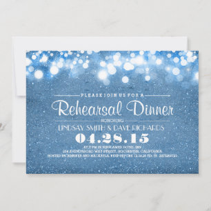 Blue glitter & string lights repetitie diner kaart