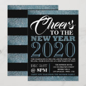 Blue Glitter Stripes, nieuwjaar Kaart (Voorkant / Achterkant)