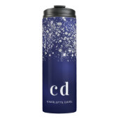 Blue glitter substance Silmonogram Name script Thermosbeker (Voorkant)