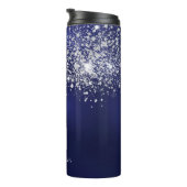 Blue glitter substance Silmonogram Name script Thermosbeker (Geroteerd rechts)