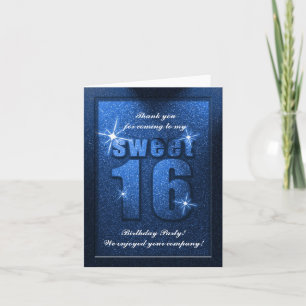 Blue Glitter Sweet 16 Birthday Hartelijk dank Bedankkaart