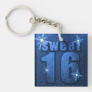 Blue Glitter Sweet 16 Birthday Sleutelhanger