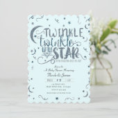 Blue Glitter Twinkle Little Star Baby shower Kaart (Staand voorkant)