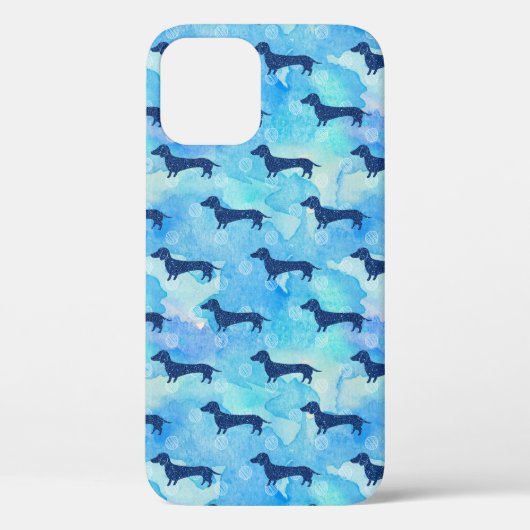 Blue Glitter Waterverf Dachshund Pattern Adult Cl Case-Mate iPhone Case (Achterkant)