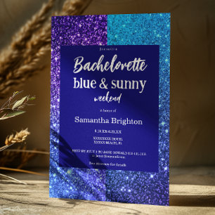 Blue Glitter Weekend Bachelorette Invitation Kaart