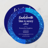 Blue Glitter Weekend Bachelorette Round Invitation Kaart (Voorkant / Achterkant)