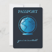 Blue Globe Passport Travel Baby Shower Bedankkaart (Voorkant)