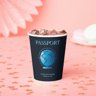 Blue Globe Passport Travel Baby Shower Papieren Bekers