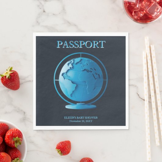 Blue Globe Passport Travel Baby Shower Servet (Insitu)